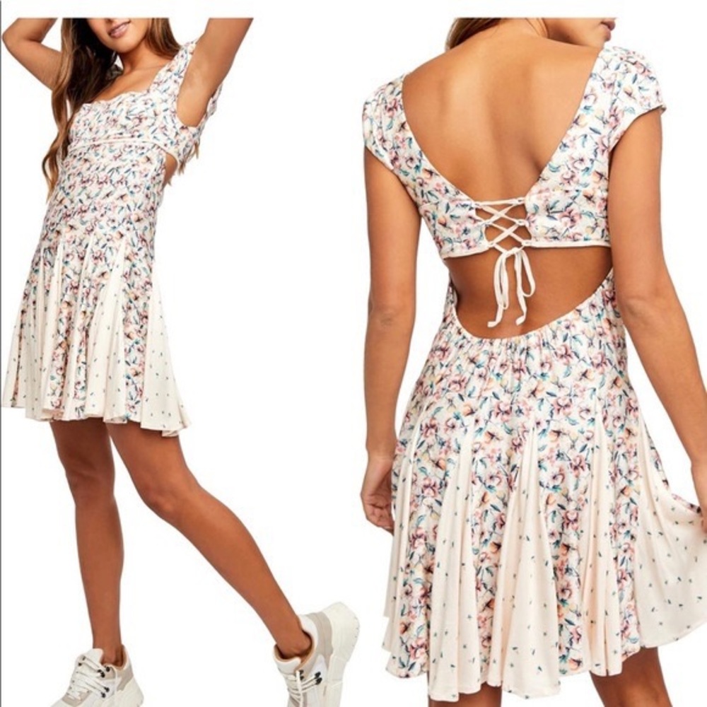 Free People ponderosa mini dress peach L FLORAL